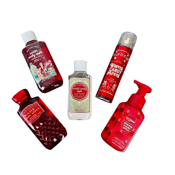 Bath & Body Works Winter Candy Apple Lot of 5 Gel Wash Soap Lotion Mist Full Siz - Picture 2 of 9
